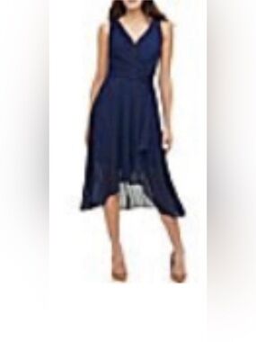 Tommy Hilfiger Navy Sleeveless High-Low Wrap Dress with Waist Tie